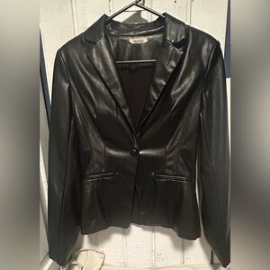 Rose Velvet Vegan Faux Leather Blazer Jacket Black Small Like New Fitted Style